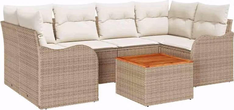 Set Divano da Giardino 7 pcs Beige e Crema polyrattan