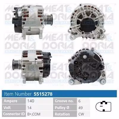 MEAT & DORIA 5515278 Alternatore 140 A 14 V per VW Golf VII berlina (5G1, BQ1, BE1, BE2), Passat Variant (3G5, CB5) e Transporter V Bus