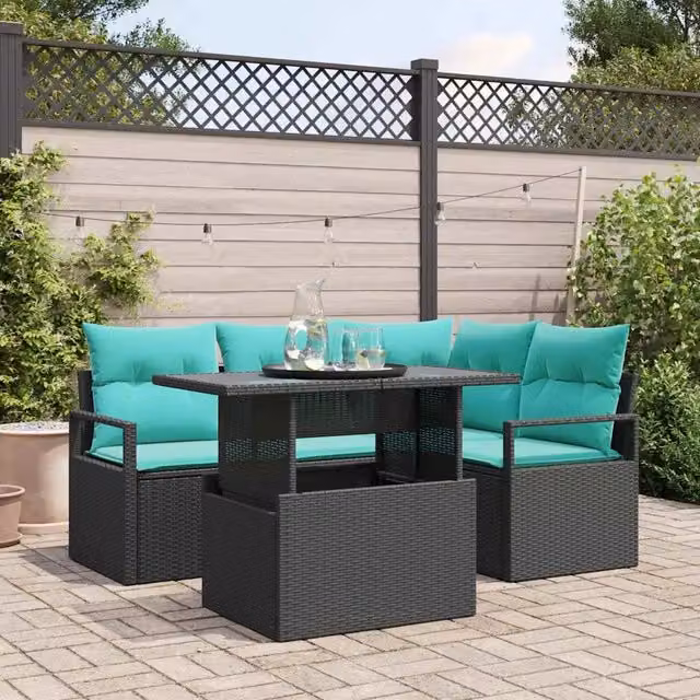 Set Divano da Giardino 5 pz 4-Numero di posti Nero e Blu 3348822