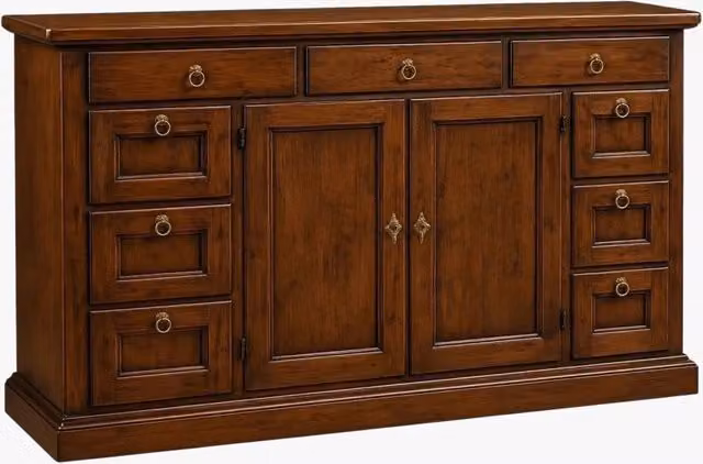 Madia credenza in legno massello Mobili 2G color noce con 2 ante e 9 cassetti L: 160 cm, P: 45 cm, H: 95 cm