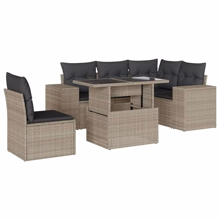 Set Divano da Giardino 6pz con Cuscini Grigio Chiaro Polyrattan