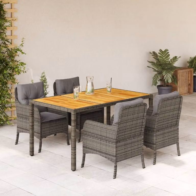 Set da pranzo da giardino vidaXL in legno di acacia e polyrattan grigio con 5 pezzi