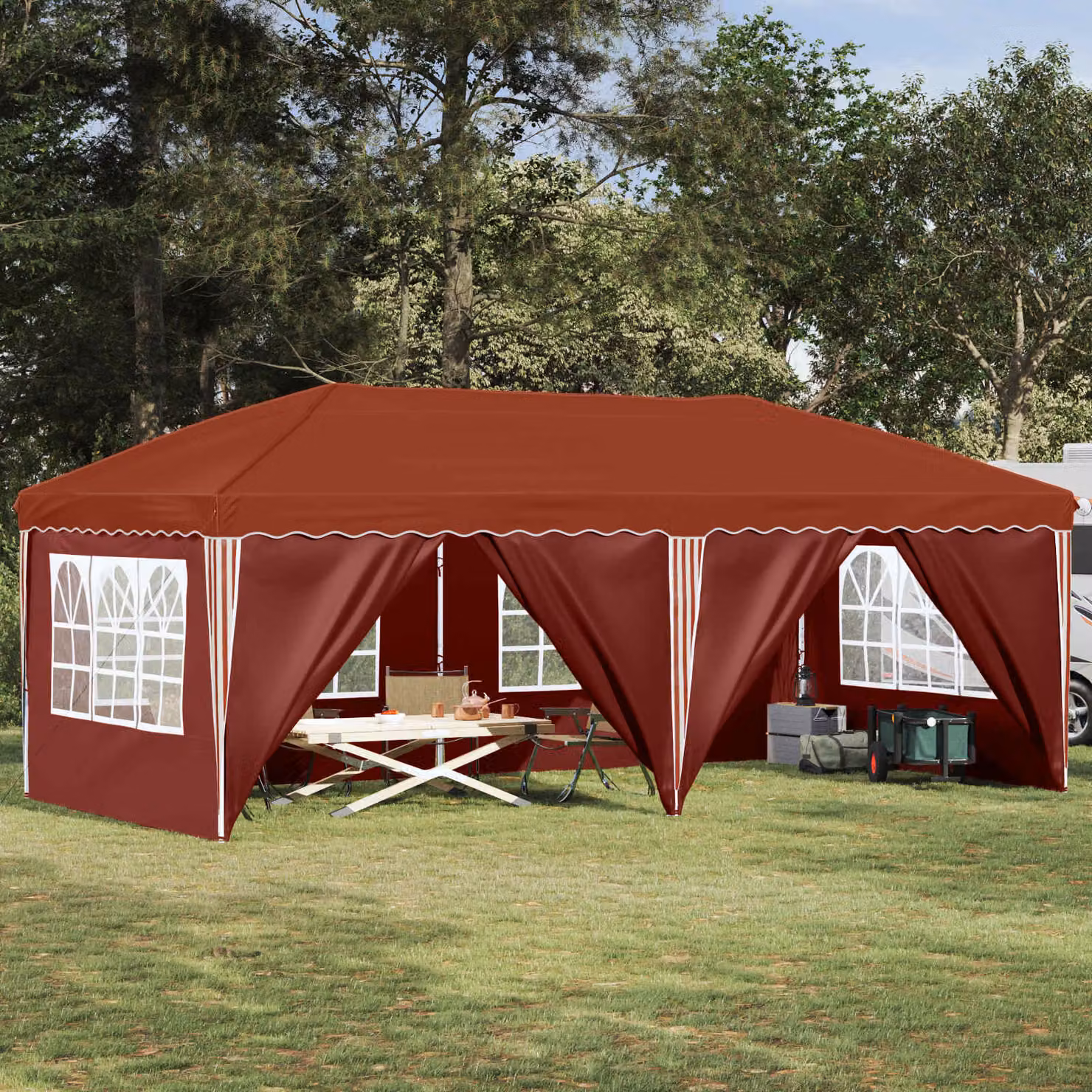 vidaXL Tenda per feste a pop-up arancione e rossa L: 575 cm, P: 288 cm, H: 245 cm