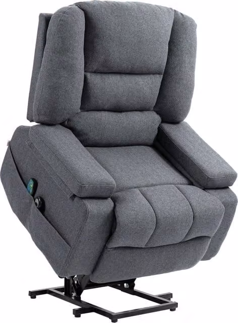 Poltrona alzapersona reclinabile 8 punti massaggianti in tessuto effetto lino, sedia relax ergonomica per casa, 97x90x102 cm, grigio