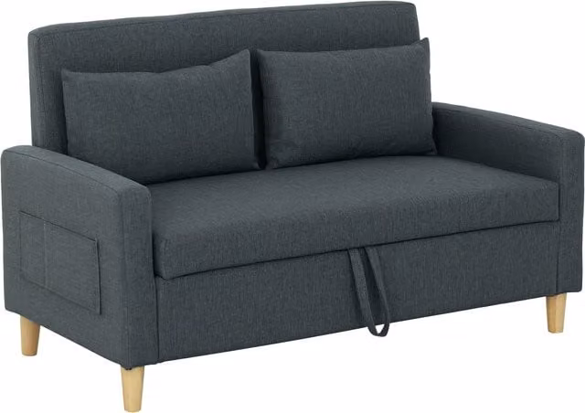 Divano a 2 posti HOMCOM in tessuto grigio con cuscini e struttura in legno, L: 135 cm, P: 72 cm, H: 84 cm