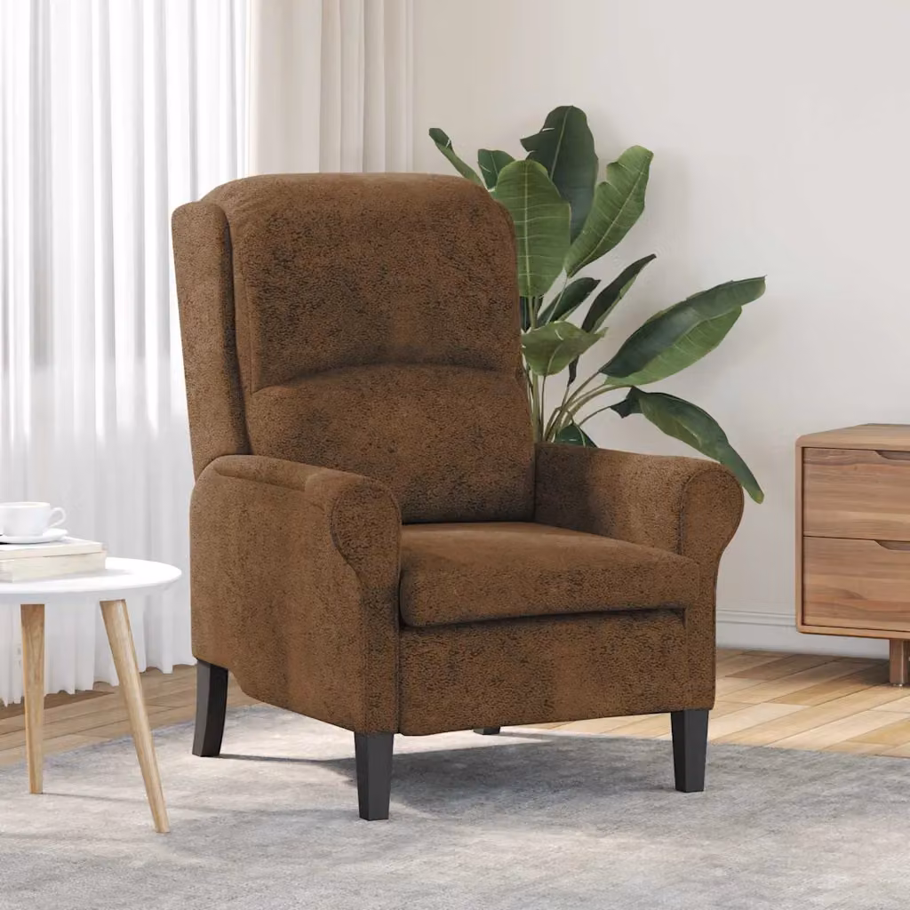 Poltrona moderna vidaXL in pelle sintetica marrone con braccioli e struttura in legno