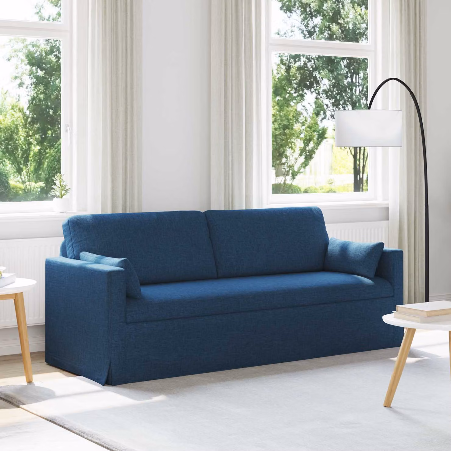 Divano vidaXL in tessuto blu con struttura in metallo e imbottitura in schiuma, L: 198 cm, P: 78 cm, H: 80 cm – 1