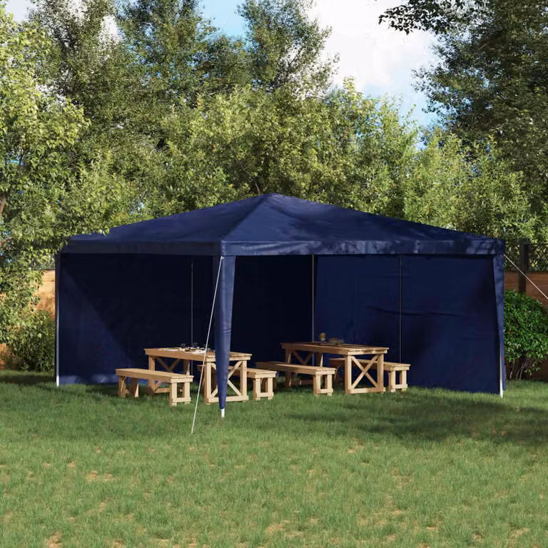 Set di 2 pareti per tenda da festa vidaXL in PE e acciaio, Blu, L 400 cm x H 195 cm