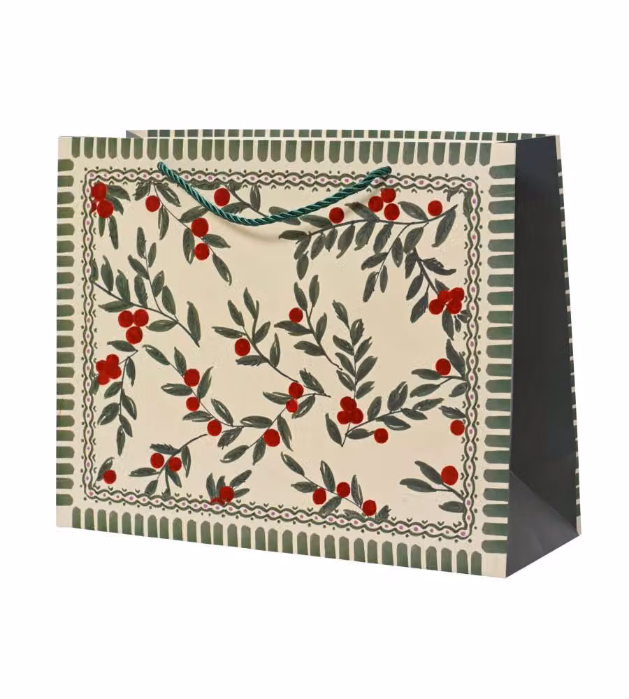 Decoris Sacchetto Regalo Natale Bacche Verde 42x12x30 cm