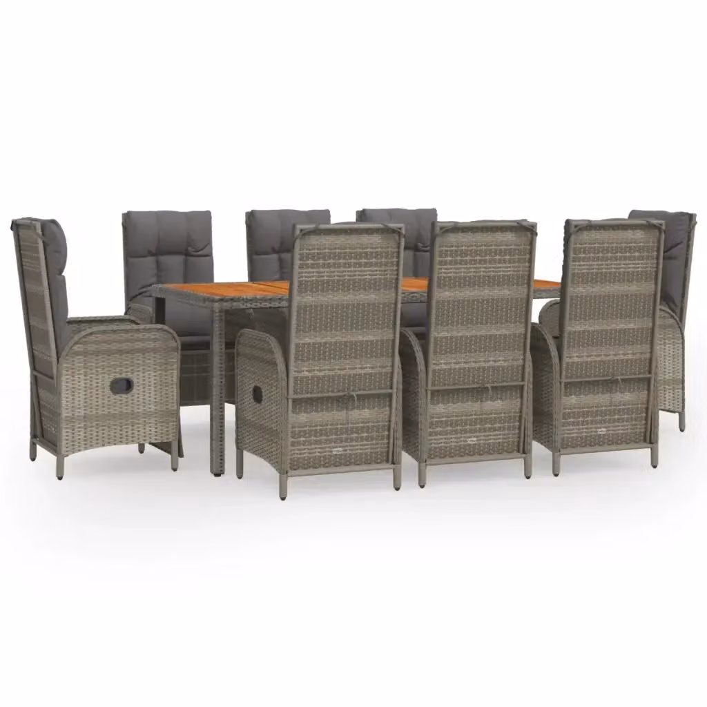 Set da pranzo da giardino vidaXL in legno di acacia e polyrattan grigio, 9 pezzi – 2