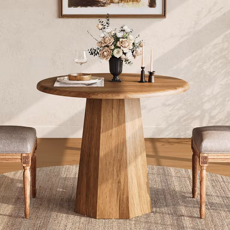 Tavolo da pranzo rotondo Tribesigns, tavolo da cucina in legno, piccolo tavolo da cucina per 2-4 persone, con piano in legno e struttura ottagonale per case, uffici, rovere marrone