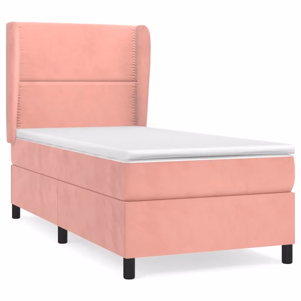 Letto con Giroletto a Molle e Materasso Ibrido vidaXL in Velluto Rosa e Bianco L/P/H: 203 x 103 x 128 cm – 2