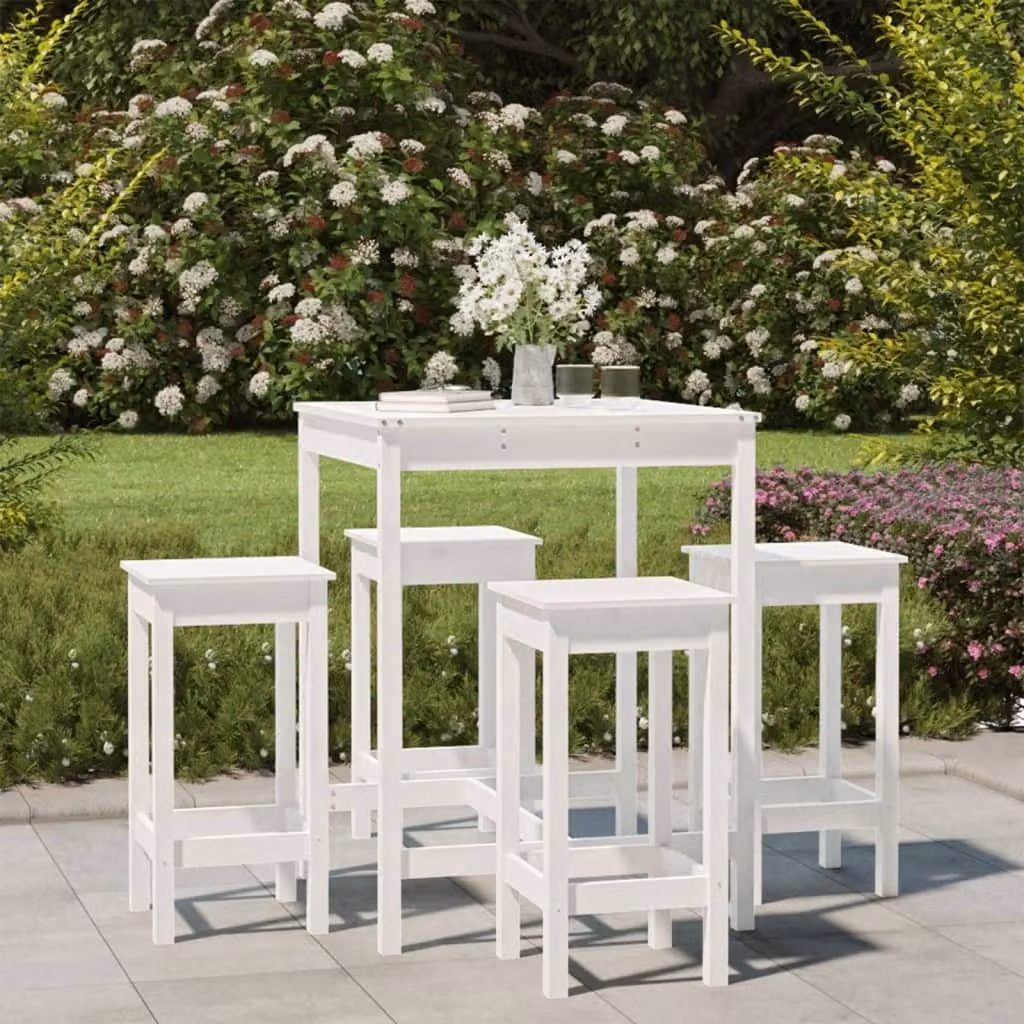 Maison Exclusive - Set Bar da Giardino 5 pz Bianco in Legno Massello di Pino