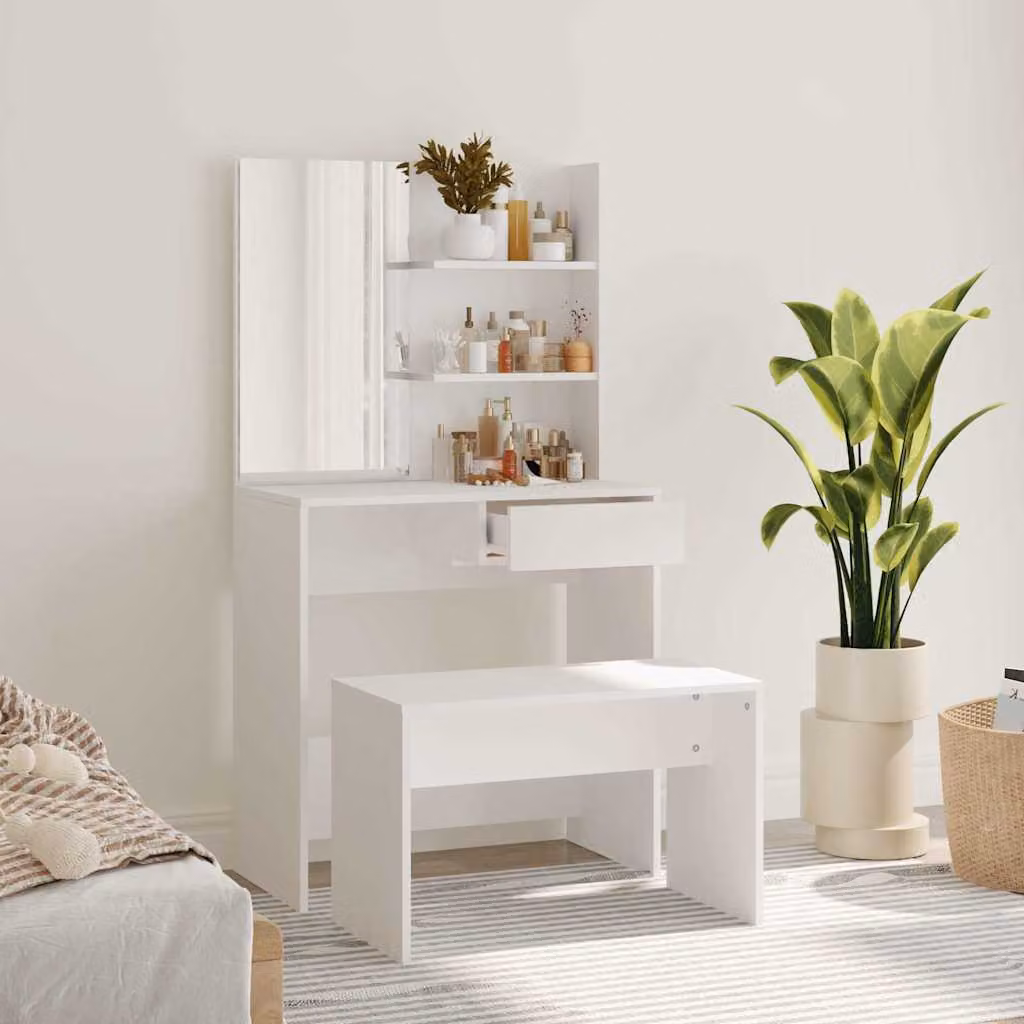 Set Tavolo da Toeletta vidaXL Bianco L: 74,5 cm, P: 40 cm, H: 141 cm
