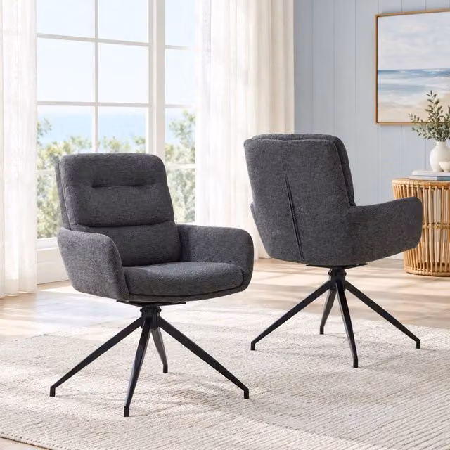 Set di 2 sedie da pranzo Mivray girevoli a 360 gradi in tessuto grigio con gambe in metallo nero opaco