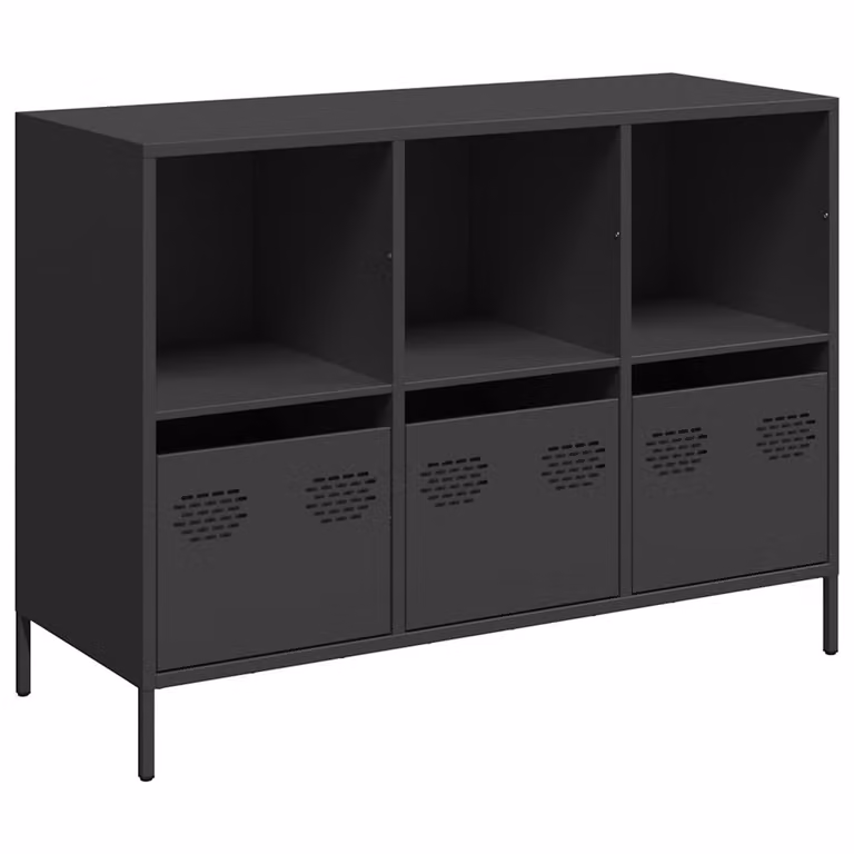 Credenza Nera 101,5x39x73,5 cm in Acciaio Laminato a Freddo