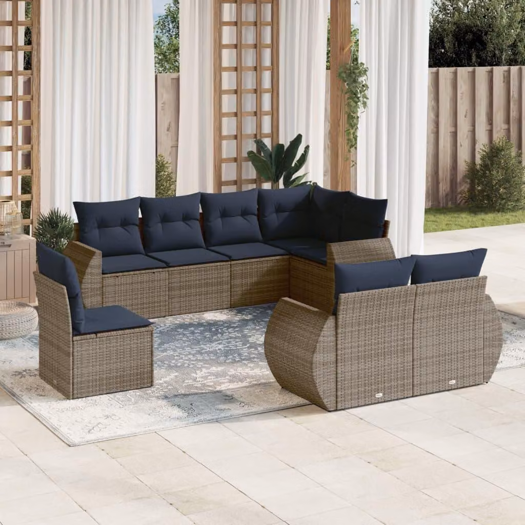 Maison Exclusive - Set di 8 divani da giardino con cuscini, grigio, polyrattan