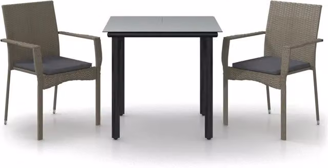 Set Salotto Giardino 3 pz | Set di Mobili da Esterno con Cuscini Nero e Grigio Polyrattan