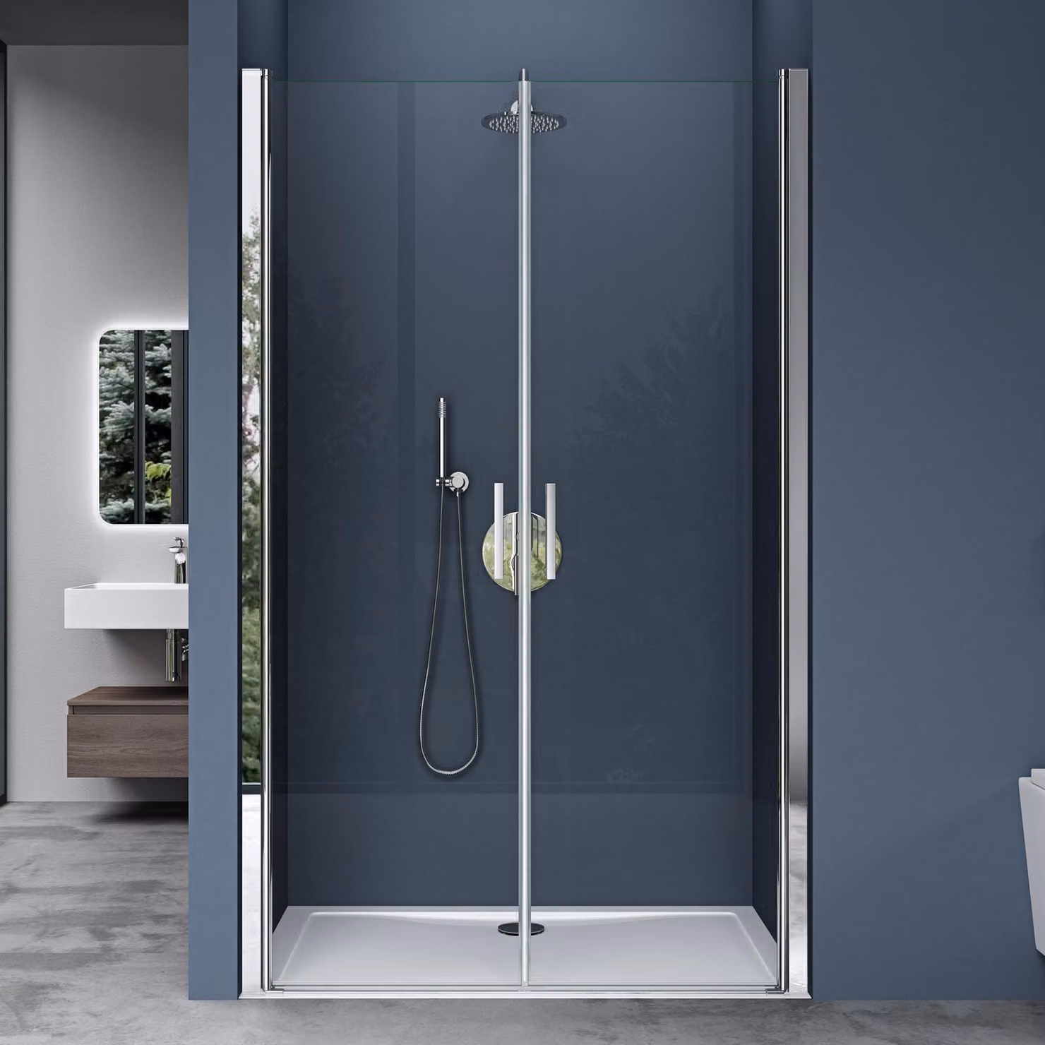 doporro Porta Box Doccia per Nicchia 85x195cm Porta Battente 2 Ante Saloon Vetro Temperato 6 mm Trasparente Teramo24K