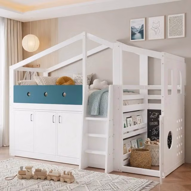 Letto a soppalco per bambini ¨C Minimal ¨C 90x200 cm in legno con struttura a forma di casa