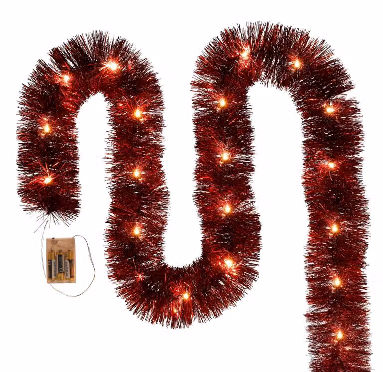 Catena luminosa a LED, rossa, a batteria, per albero di Natale, 6 metri