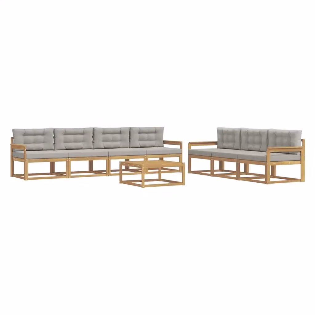 Set di divani da esterno vidaXL in legno di acacia con cuscini, 7 pezzi, Bianco e Grigio – 2