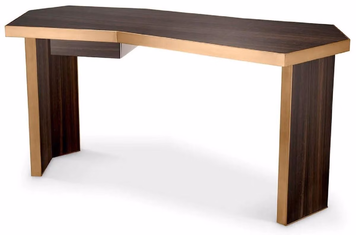 Casa Padrino scrivania marrone/ottone 106 x 68 x h. 75 cm - Scrivania in legno massiccio con cassetto - Scrivania per computer - Mobili per ufficio - Mobili - Arredamento - Qualità lusso