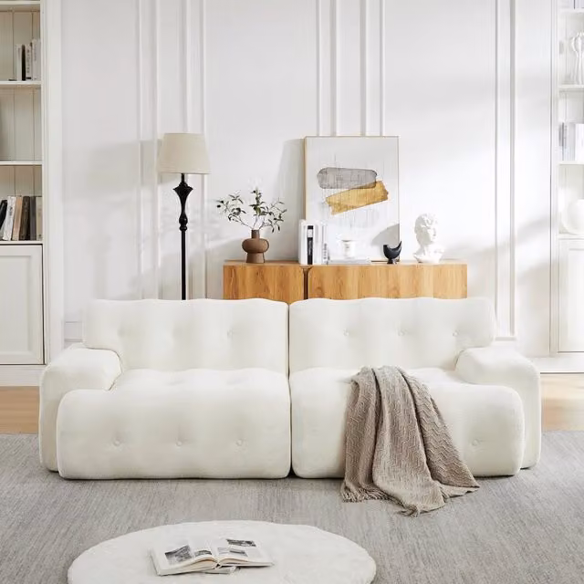Divano 2 posti Cloud, design moderno con braccioli larghi e bottoni decorativi ¨C MINIMAL ¨C beige