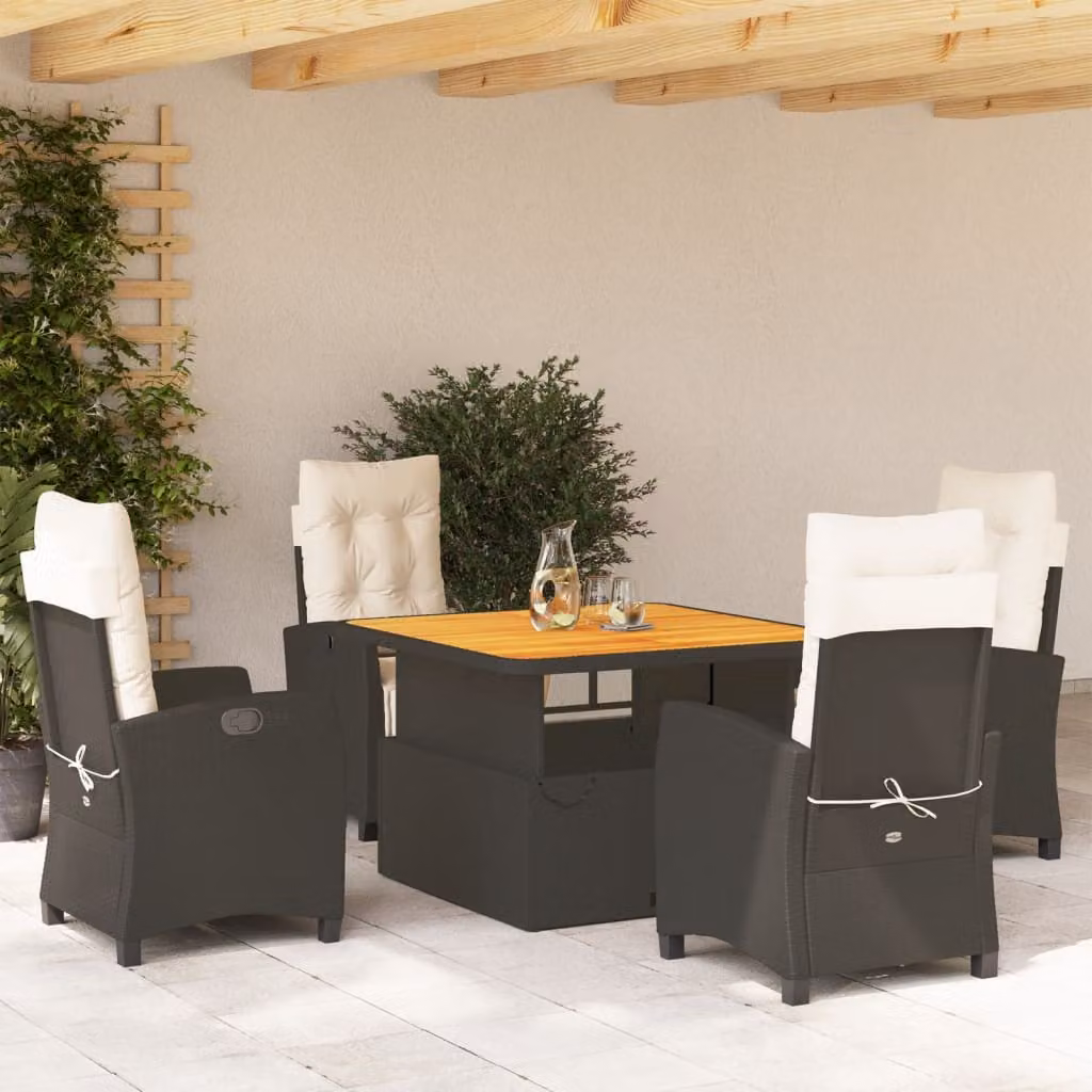 vidaXL Set da Pranzo da Giardino Moderno in Legno di Acacia Oliato e Polyrattan Nero, 5 Pezzi – 1