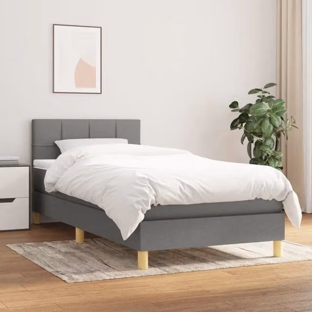 Giroletto a Molle con Materasso Grigio Scuro 90x200 cm Tessuto 3140586