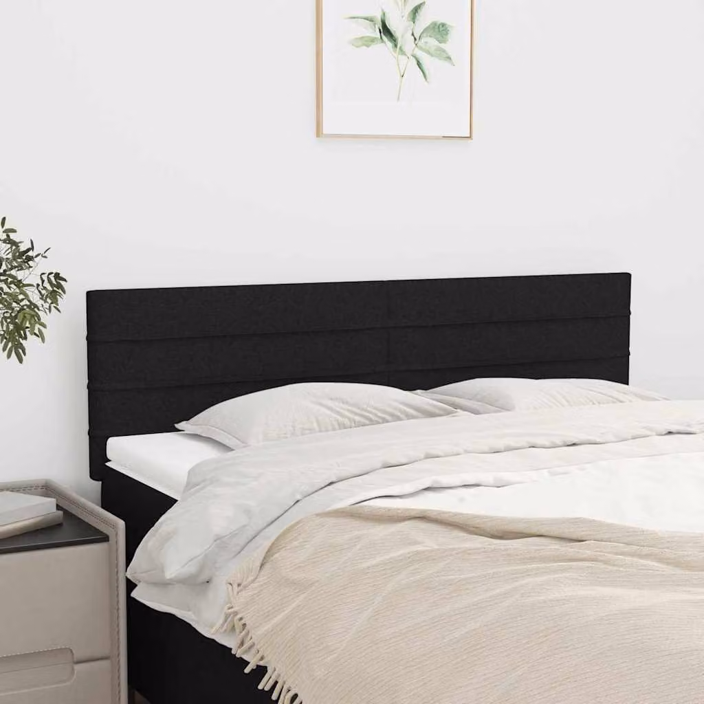 Testiera per letto vidaXL in tessuto nero con struttura in legno e MDF, L: 144 cm, P: 5 cm, H: 78-88 cm