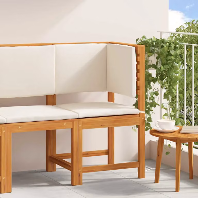 Sedia da giardino moderna vidaXL in legno di acacia con cuscini, Marrone e Bianco, L/P/H: 50 x 50 x 91 cm