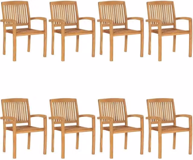Set di 8 sedie da giardino impilabili vidaXL in legno di teak massello con cuscini marroni e verdi