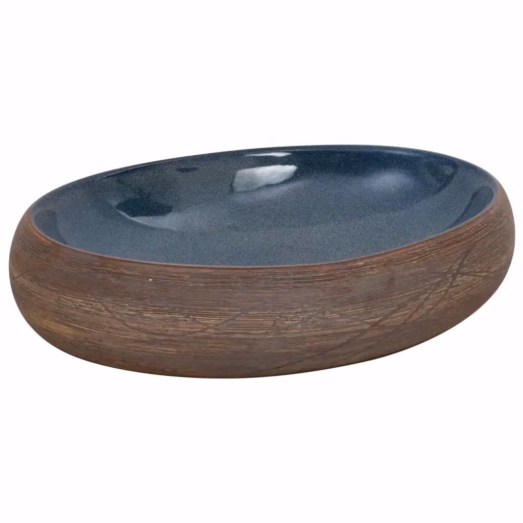 Lavabo da appoggio ovale in ceramica vidaXL marrone e blu L: 59 cm, P: 40 cm, H: 15 cm – 2