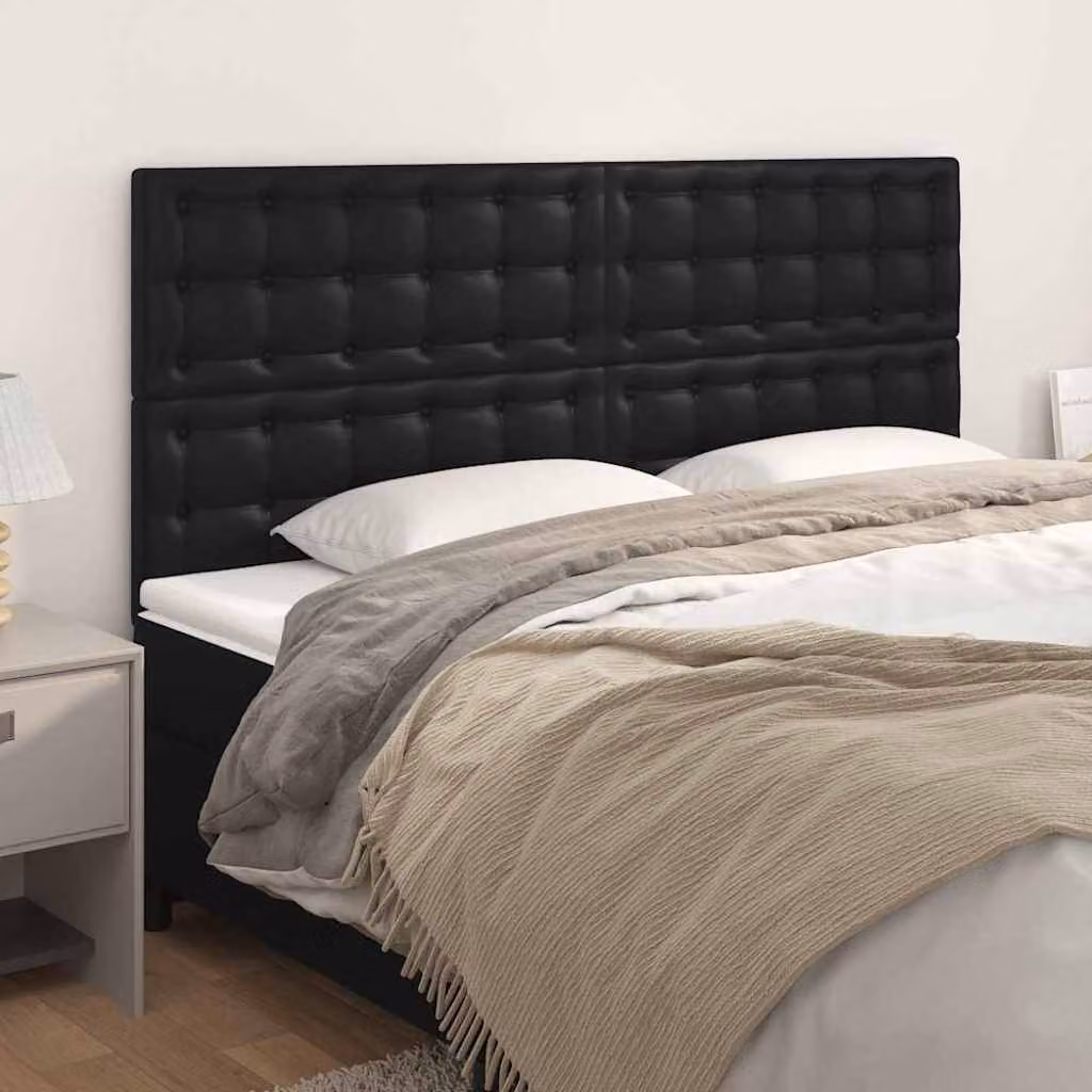 Testiera per letto vidaXL in similpelle nera con pannello imbottito, L: 200 cm, P: 5 cm, H: 118/128 cm