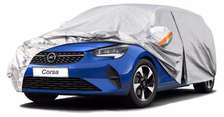Copertura per auto impermeabile e traspirante, compatibile con Opel Corsa (1993-2025), colore argento, con 6 strati, ideale per la copertura completa in garage, protegge dalla polvere e presenta strisce riflettenti
