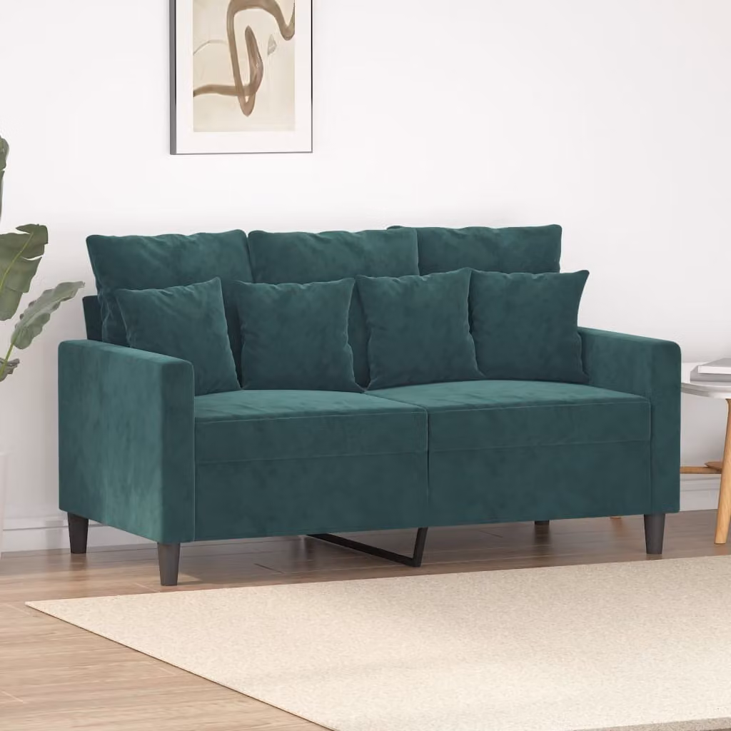 Divano a due posti, colore verde scuro, 120 cm, in velluto