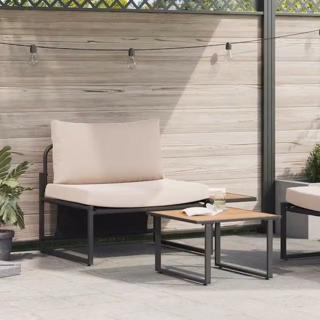 Set da giardino Outsunny composto da divano a 2 posti e tavolino con struttura in acciaio verniciato e cuscini beige e marrone – 1