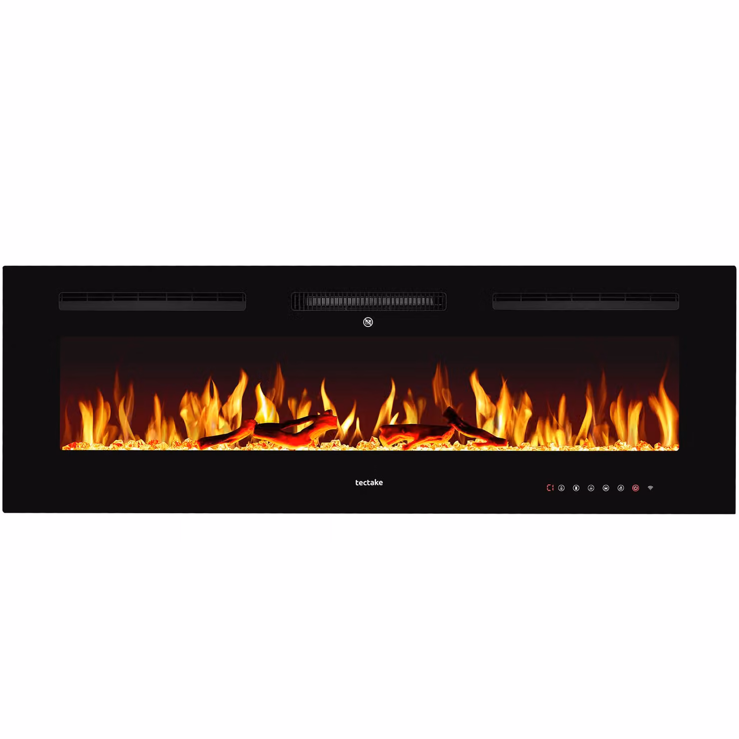 Caminetto elettrico da parete tectake nero con effetto fiamma, controllo tramite app e 2 livelli di riscaldamento - L: 127,00 cm, H: 12,00 cm, P: 43,00 cm – 4