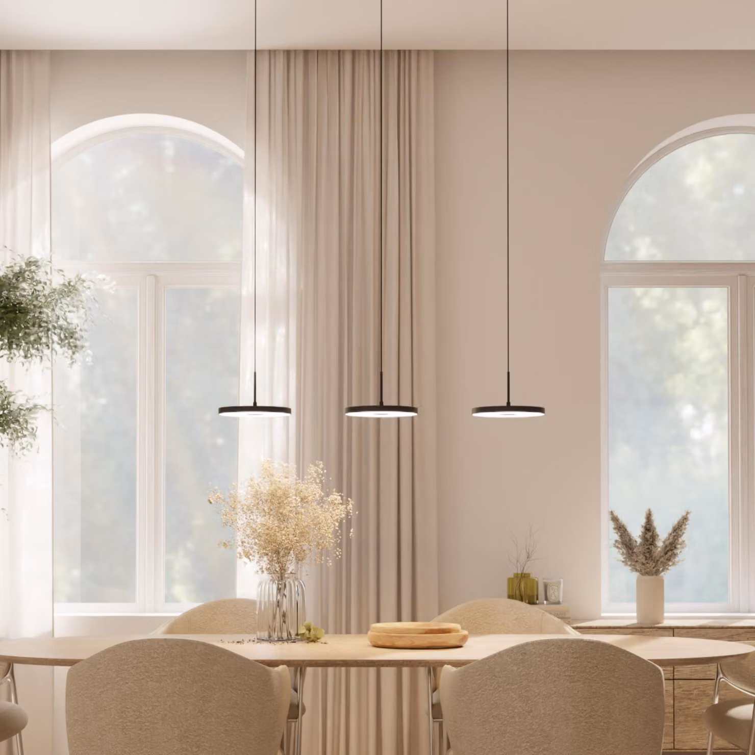 LUMIÈRE Lampada a sospensione design "Evanos", 3 luci a LED, dimmerabile, colore nero