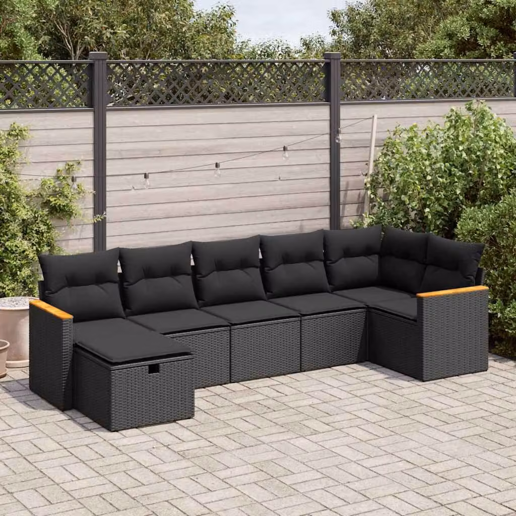 Maison Exclusive - Set da giardino 7 pezzi con cuscini in polyrattan nero