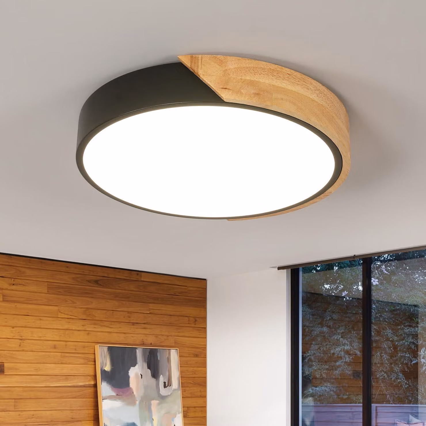 Lampada a soffitto Rund, colore nero, 30W, legno, 4500K (bianco neutro), 30cm – Nero, 30W, 4500K