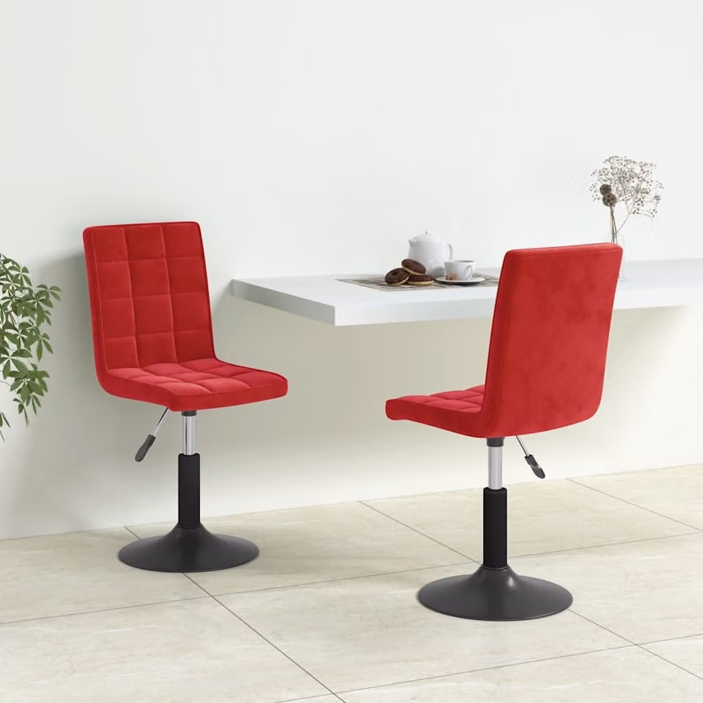 Set di 2 sedie da pranzo girevoli vidaXL in velluto rosso con struttura in metallo e plastica per soggiorno o cucina
