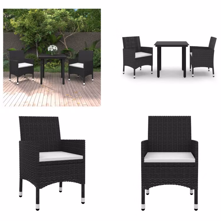 vidaXL Set da pranzo da giardino 3 pezzi con cuscini in polirattan e vetro - Set da pranzo da giardino - Set da pranzo da giardino - Set da pranzo da esterno - Tavolo e sedia da giardino