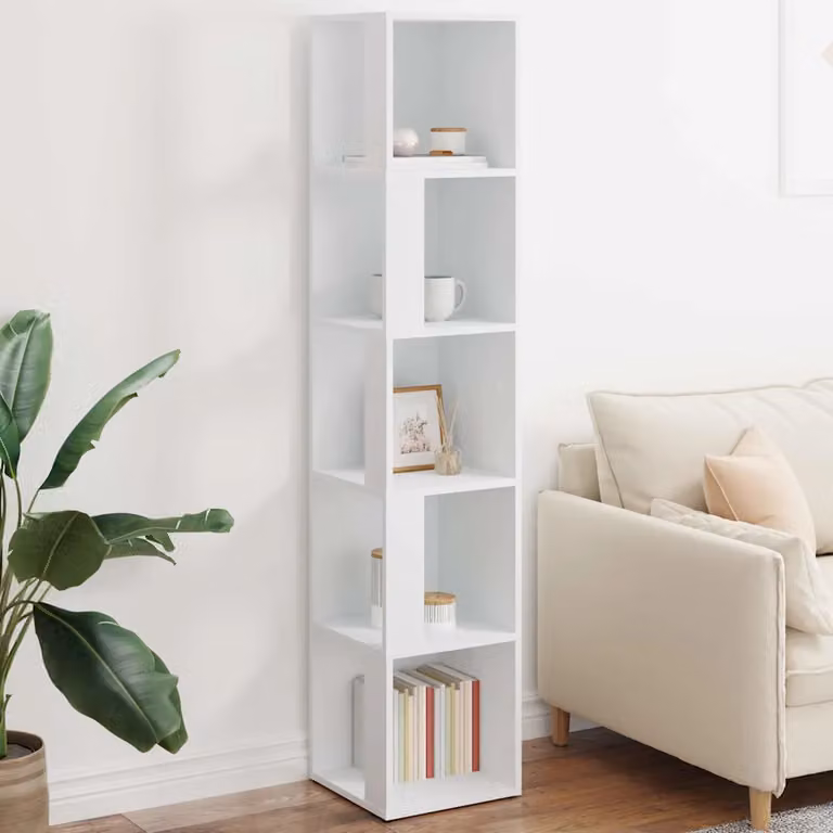 Armadietto d'angolo moderno vidaXL in MDF bianco con ripiani interni e scaffale aperto L/P/H: 33 x 33 x 165 cm
