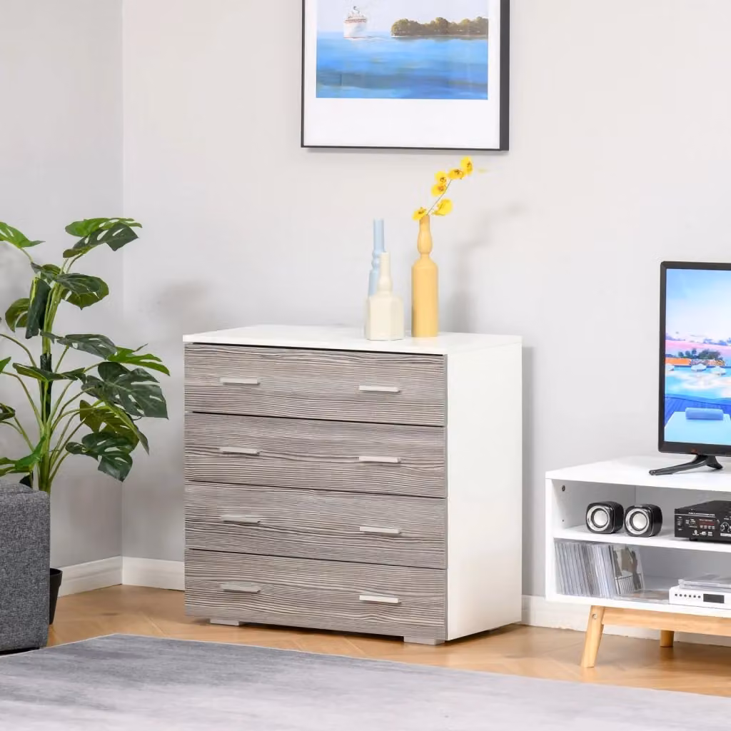 Cassettiera EasyComfort con 4 cassetti in legno e maniglie in alluminio, Bianco e Grigio, L: 76 cm, P: 35 cm, H: 72 cm – 2