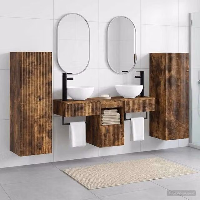 Set di mobili per il bagno 5 pz Rovere Fumo 33 x 34,5 x 100 cm 3405968