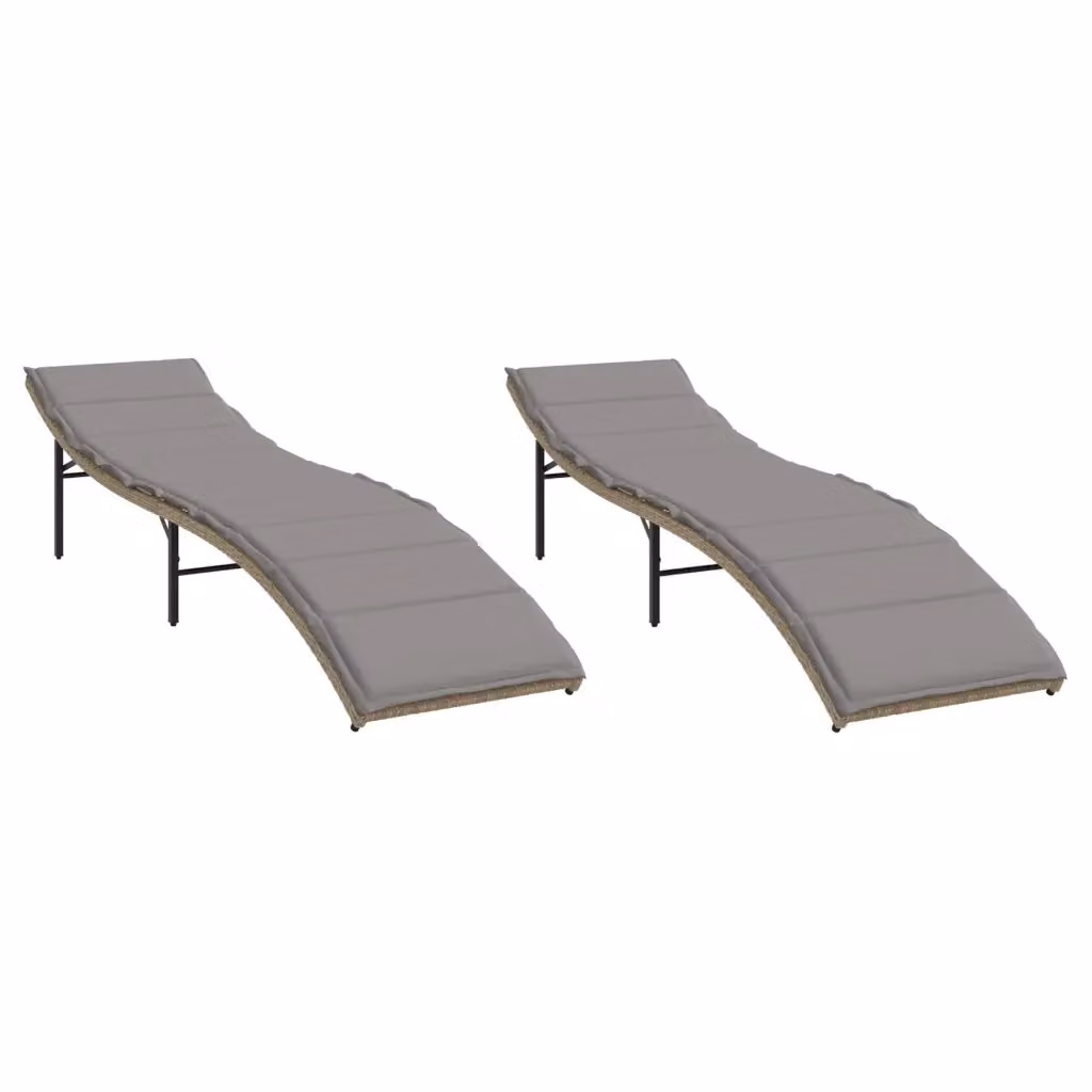 Set di 2 lettini prendisole vidaXL in polyrattan beige con cuscini impermeabili e poggiatesta regolabile – 2
