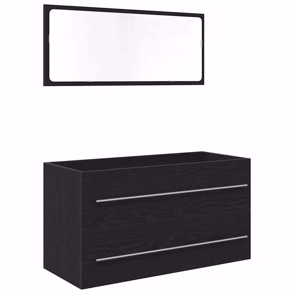 Mobile Lavabo-Armadietto da Bagno Moderno vidaXL in Legno Rovere Nero con Ripiani e Cassetti, L/P/H: 90 x 45 x 1.5 cm – 2