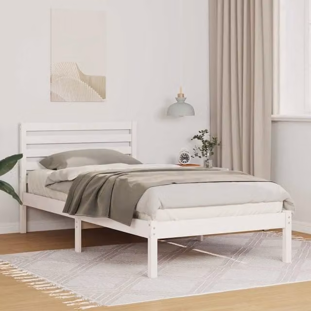 Struttura letto moderno vidaXL in pino massello laccato bianco 90 x 200 cm